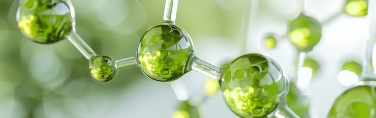 Close up of a chaotic cluster of green water drops The concept of green hydrogen