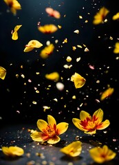 flowers and petals on a black  background