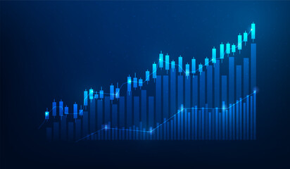 business graph stock market investment growth on blue background.chart trading increase. vector illustration fantastic hi-tech design.
