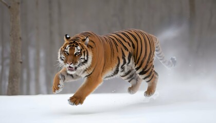 A Tiger Bounding Through The Snow