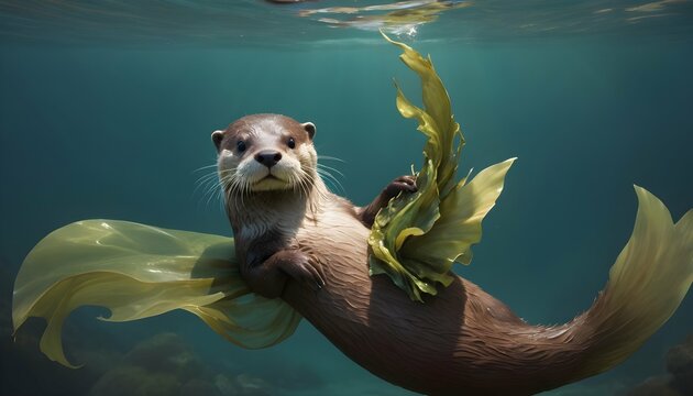 An Otter With A Piece Of Kelp Wrapped Around Its B