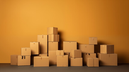 Background of cardboard boxes with text space, logistics and delivery concept