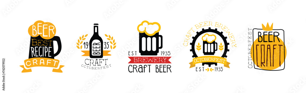 Wall mural craft beer brewery label design and emblem vector set