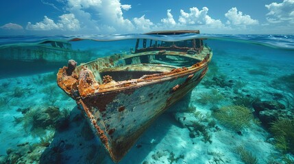 Belize's wrecks on underwater ocean Background - obrazy, fototapety, plakaty