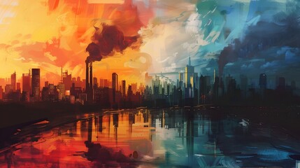 Vibrant Abstract Cityscape Reflection, Perfect for Modern Art Collectors