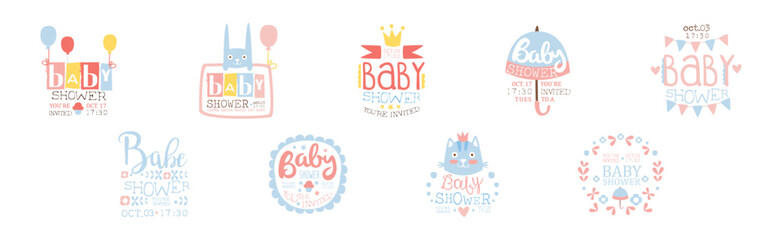 Baby Shower Invitation Template In Pastel Colors Vector Set