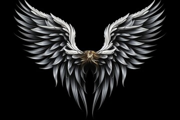 Fantasy angel wings isolated on black background for fashion design, cosplay, dress up party - obrazy, fototapety, plakaty