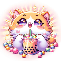 Cat Boba Tea Bubble Tea Anime Kawaii Neko Ai Generated