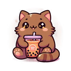 Cat Boba Tea Bubble Tea Anime Kawaii Neko Ai Generated