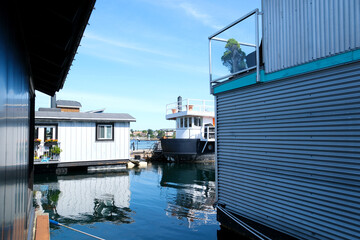 Victoria British Columbia, Canada Fisherman's wharf House Boat Homes float on Vancouver Island BC...