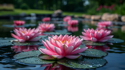 Calm Pond with Serene Water Lilies in Missouri: Tranquil Waters