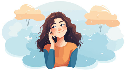 Obraz na płótnie Canvas Cartoon happy girl with thought bubble flat vector