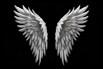 Fantasy angel wings isolated on black for fashion design, cosplay, dress up party