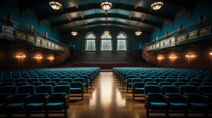 Obraz premium Rows of Blue Seats in Empty Auditorium