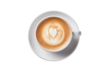 A Cup of Coffee on a Saucer. On a White or Clear Surface PNG Transparent Background.