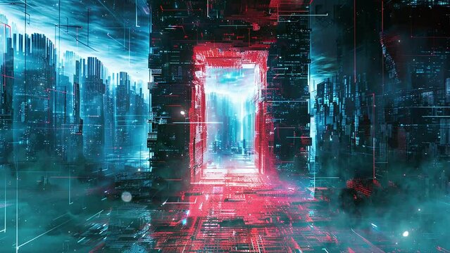 cybernetic megacity mystery interdimensional anomaly.  seamless looping overlay 4k virtual video animation background