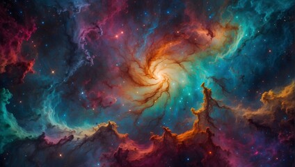 Fototapeta na wymiar A cosmic landscape, rendered in abstract multicolors, showcasing the beauty of galaxy formations Generative AI
