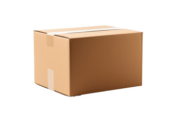 Brown Cardboard Box With White Stripe. On a White or Clear Surface PNG Transparent Background.