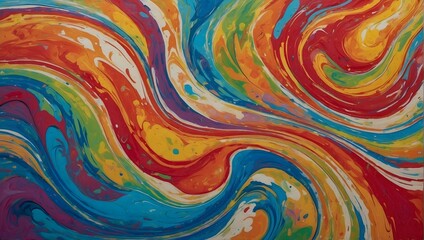 A vibrant, abstract painting with waves of bold, rainbow-colored swirls in an acrylic marbled texture Generative AI