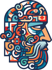 Vector ornamental ancient man head illustration. Abstract historical mythology man head logo. Good for print or tattoo