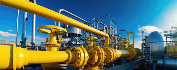 Industrial pipeline against a clear blue sky