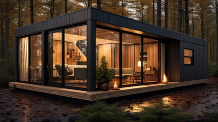Cabin in Forest Clearing