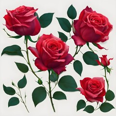 red roses with a white background,  Visualize a vector logo of vibrant red roses
