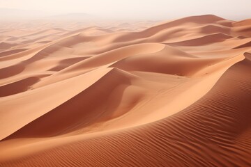 Fototapeta na wymiar Aerial photograph showcasing the vastness of the desert, with dunes creating waves in varying shades of pastel brown, embodying desert aesthetics.