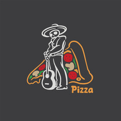 Mexican skull pizza logo template