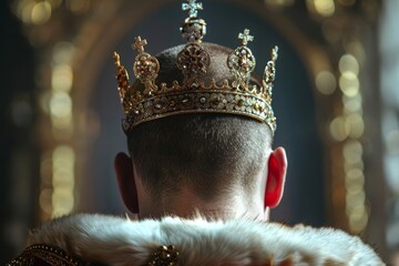 
Close-up of the future ruler’s head from behind, with the crown
