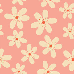 cute seamless pattern with white flowers on pink background