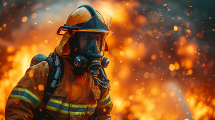 Brave Firefighter Extinguishing Flames in Emergency - obrazy, fototapety, plakaty
