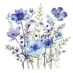 Blue Wildflowers Watercolor clipart