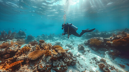 Underwater Exploration: Diving Among Coral Reefs with Scuba Gear