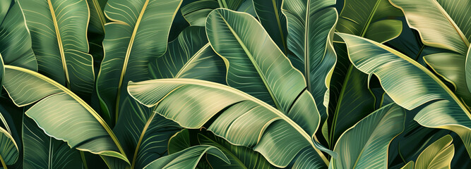 abstract tropical leaf texture, nature background, creative green layout, panoramic flat lay