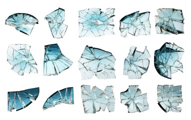 Broken Glass Pieces on White Background. On a White or Clear Surface PNG Transparent Background.