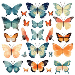 Boho butterflies clipart isolated on white background