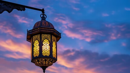 Fototapeta na wymiar Arabic lantern lamp in the evening sky