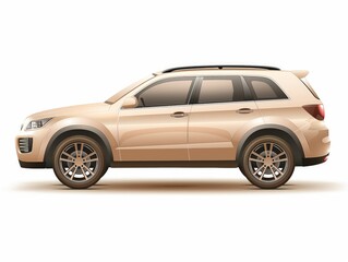 Side profile of a beige modern family SUV isolated on a white background, exemplifying urban and suburban transportation.