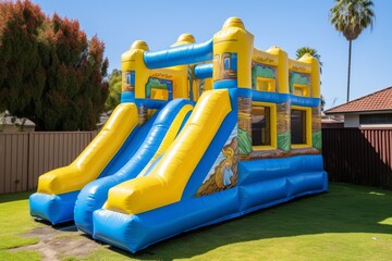 Colorful inflatable bounce house water slide - kids playground equipment for outdoor fun