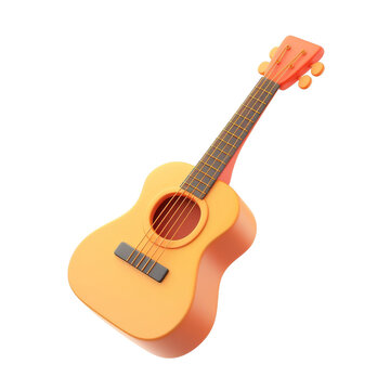 Acoustic Guitar in Warm Yellow Hues, Rendered with Smooth Curves and Detailed Strings, Isolated
