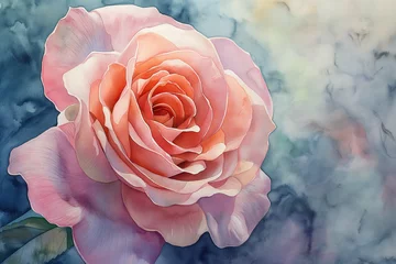 Poster Watercolor Rose Flower on a white background. English rose Illustration for greeting cards, printing and other design projects. © Suel