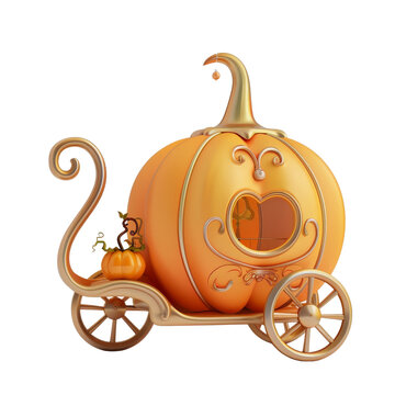 Fairytale pumpkin carriage with ornate details, a magical transport isolated on a transparent background