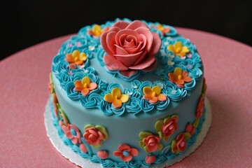 Obraz na płótnie Canvas Birth Day chocolate cake with pink rose