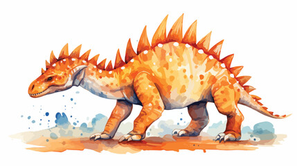 Dinosaur watercolor illustration. Orange Stegosauru
