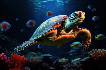 Naklejka premium beautiful turtle under water