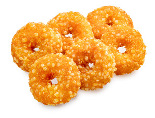Fish donuts isolated on white, Fried fish donuts  Isolated on White background with clipping path.