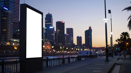 customizable roadside digital display for presentation mockup in Sydney environment, dusk view