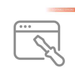 Web developing line vector icon. Developer and fixing coding outline.