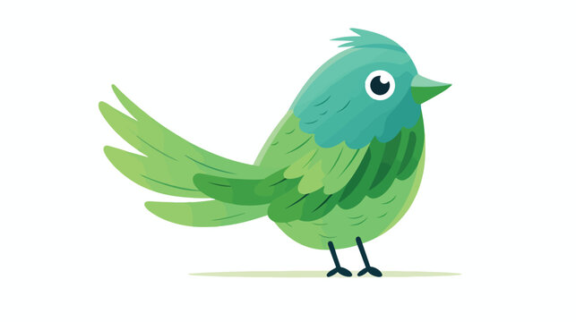 Fun green bird flat vector isolated on white background